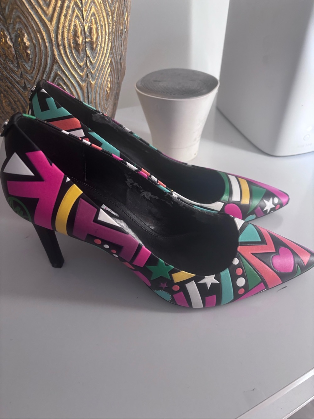 Women's Multicolor Geometric Pointed-Toe Heels